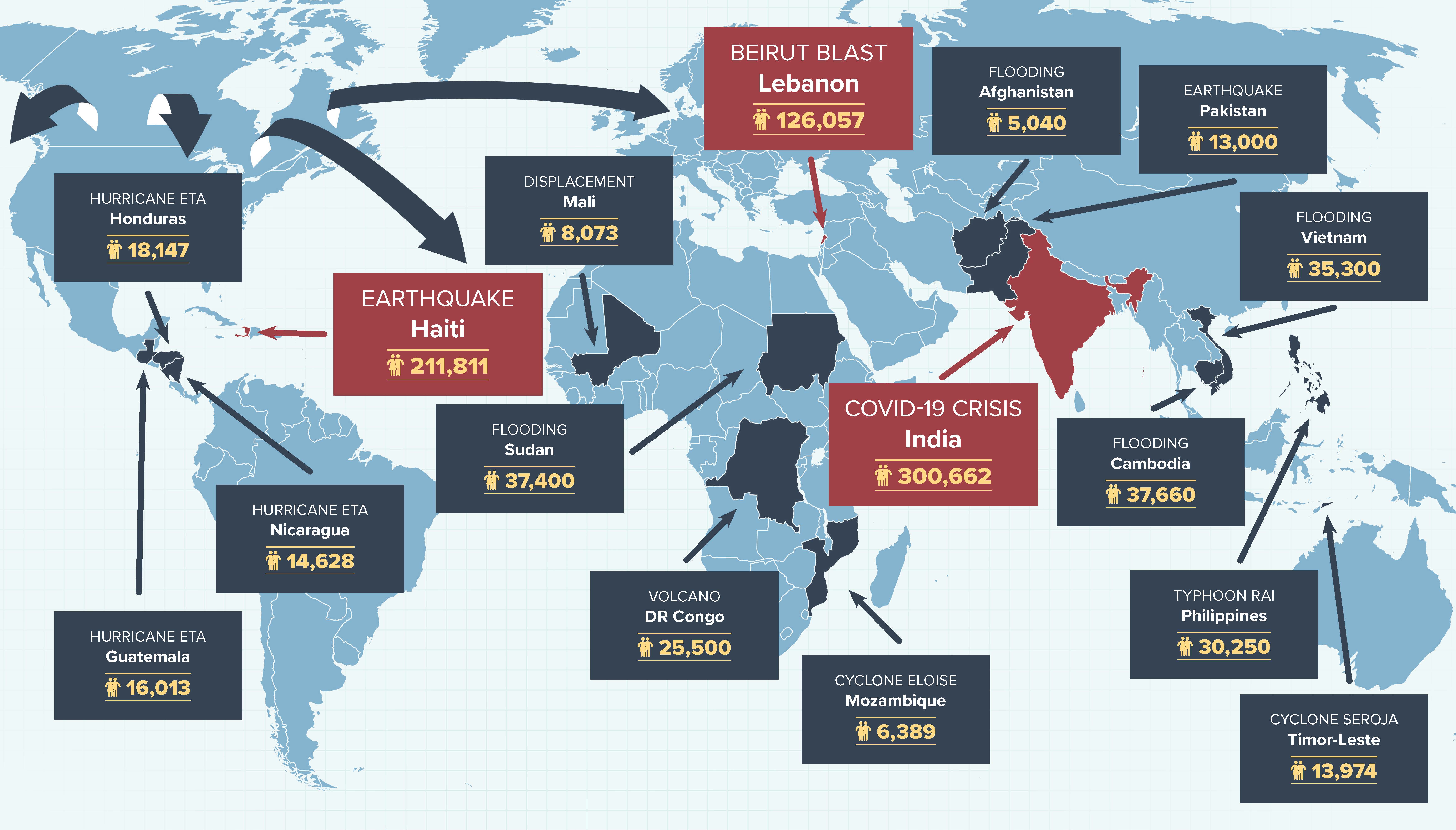 Map highlighting emergency responses