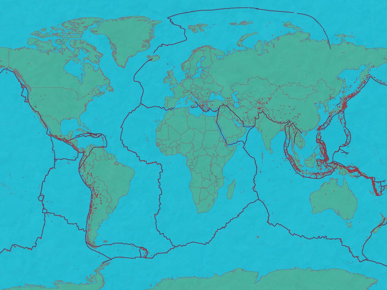 Earthquake and plate tectonics map