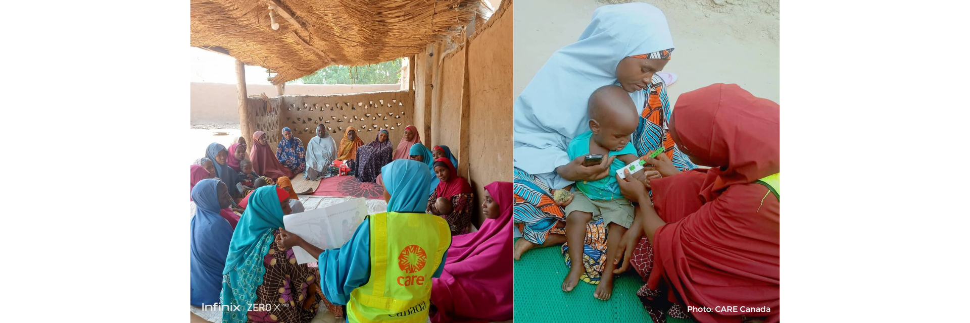 Fatima attending a nutrition session moderated by a CARE worker.