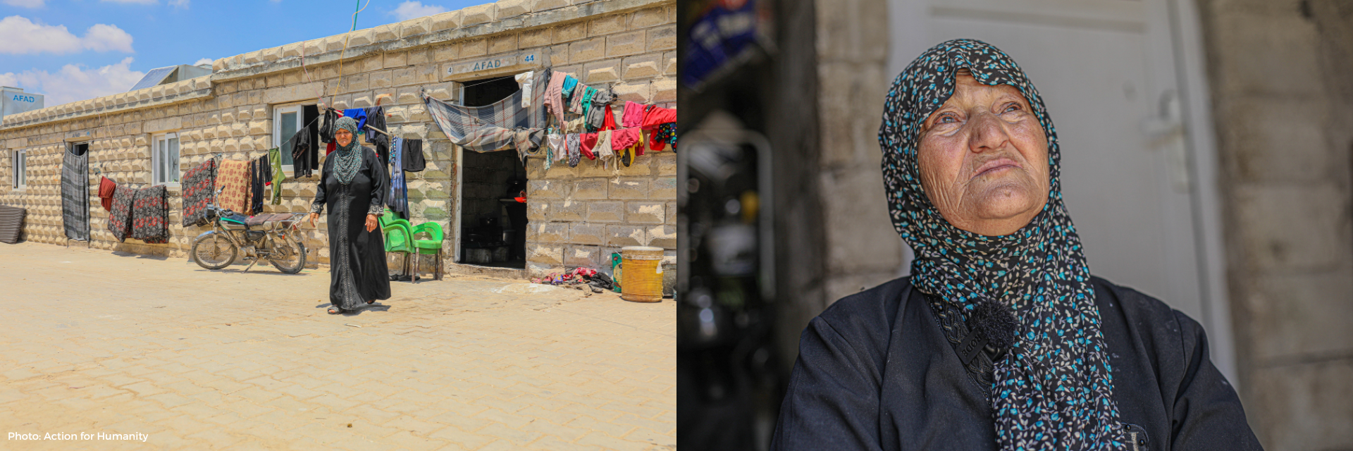 Samah beside her house