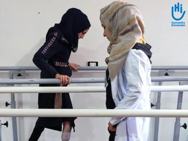 Reema doing physio with her prosthetic leg