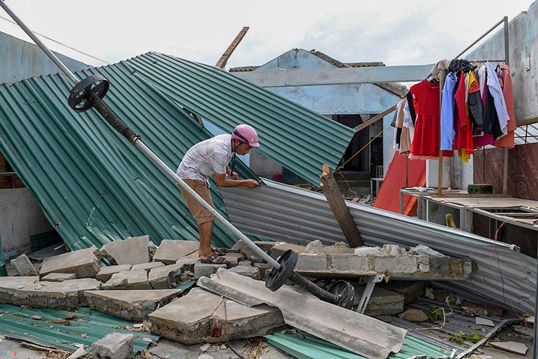 Houses destroyed by the typhoon in Vietnam